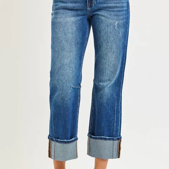 RISEN High Rise Straight Jeans with Distressed Hem - Picture 14 of 16